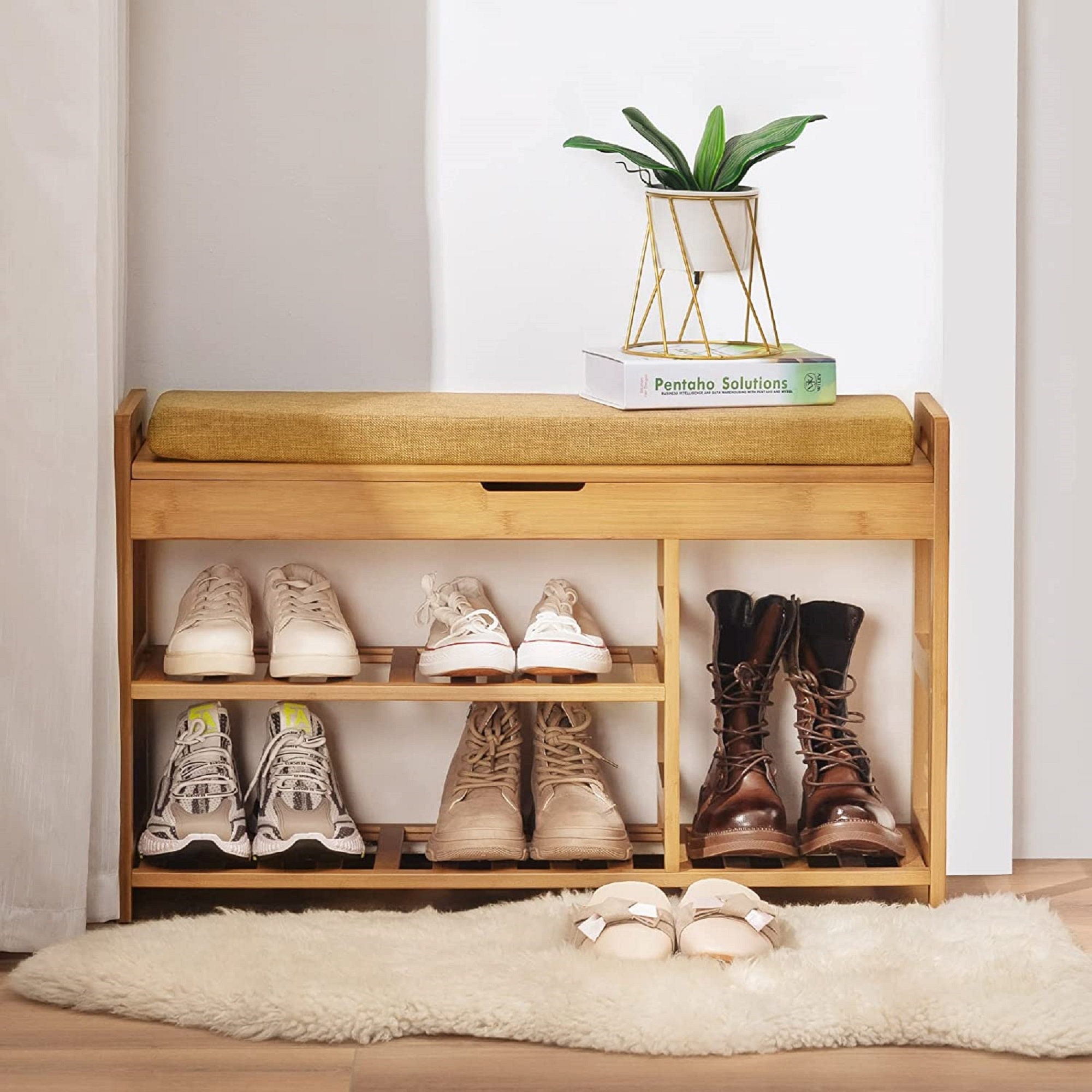 Bamboo Shoe Storage Bench With Lift Top Storage Box Shoe Etsy