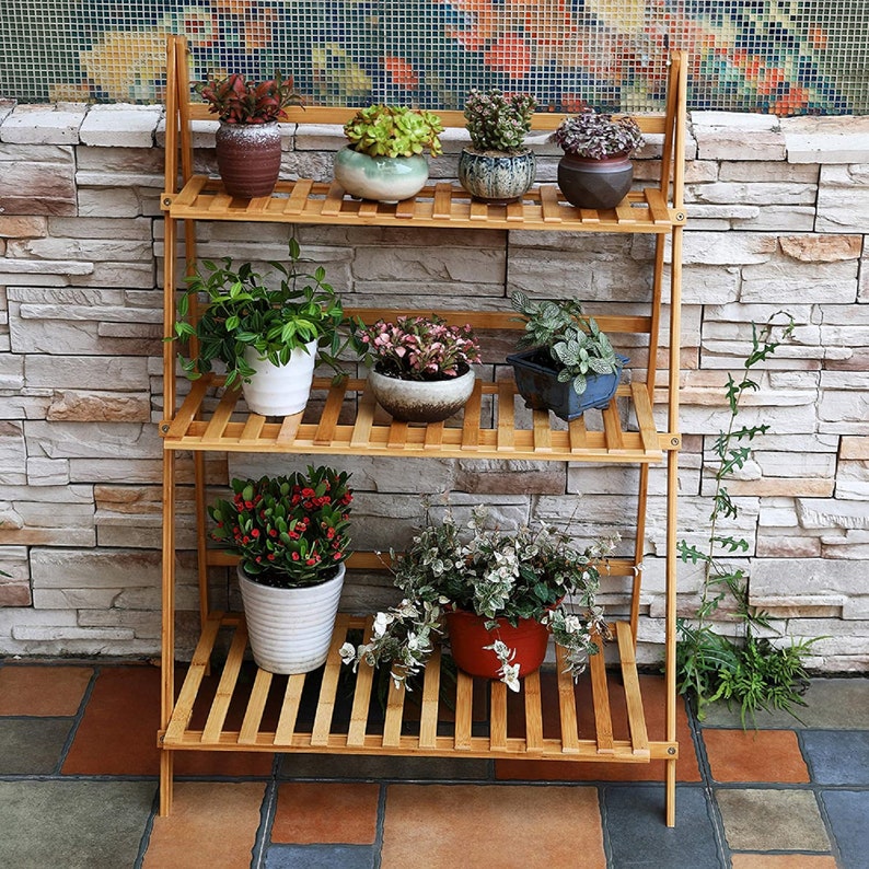 3 Tiers Bamboo Plant Stand Flower Display Rack Storage Shelf Etsy