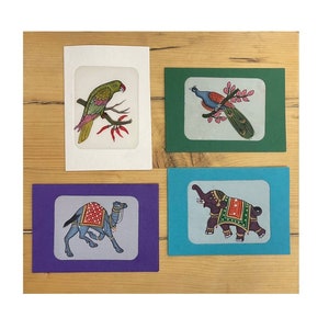 Cartes postales Miniature Animal Oiseaux Peintures 8 Pack Merci Anniversaire Animal Éléphant Paon Chameau Oiseau Perroquet Pack De Cartes Postales