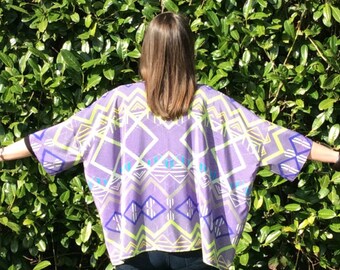 Charcoal and Bluebell Zig Zag Sunrise Print Kimono Jacket