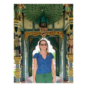 Blouse Indigo Blue Cotton: Heart Polka Dot Ruffle Sleeve, Mud Resist Natural Dye