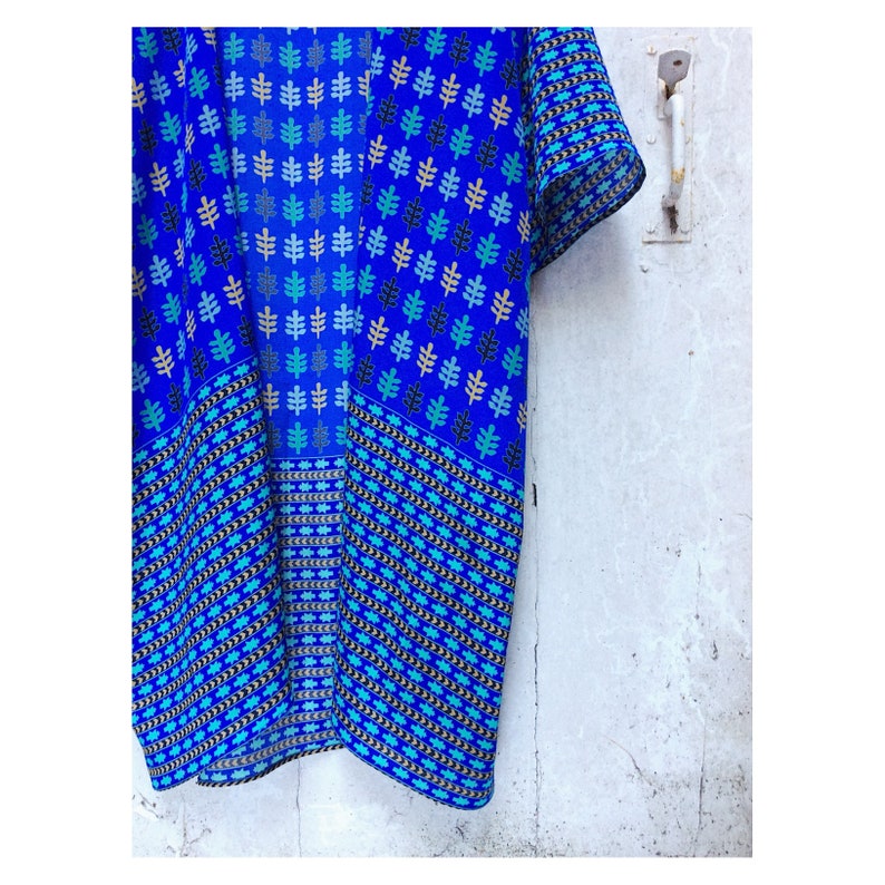 Cactus Leaf Woodblock Effect Matisse Electric Blue Silk Kimono - Etsy