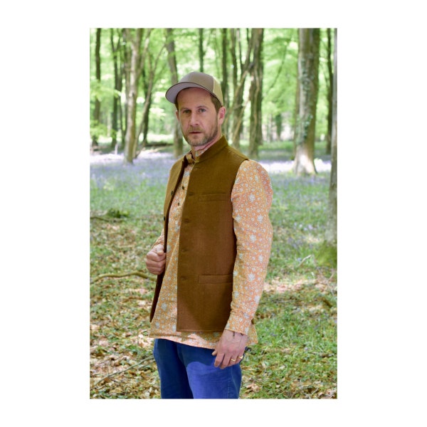 Nehru Waistcoat Cinnamon Brown Lambswool Gilet Vest Mens Womens Shooting Fishing Country Festival Autumn Winter Summer Jacket Bodywarmer