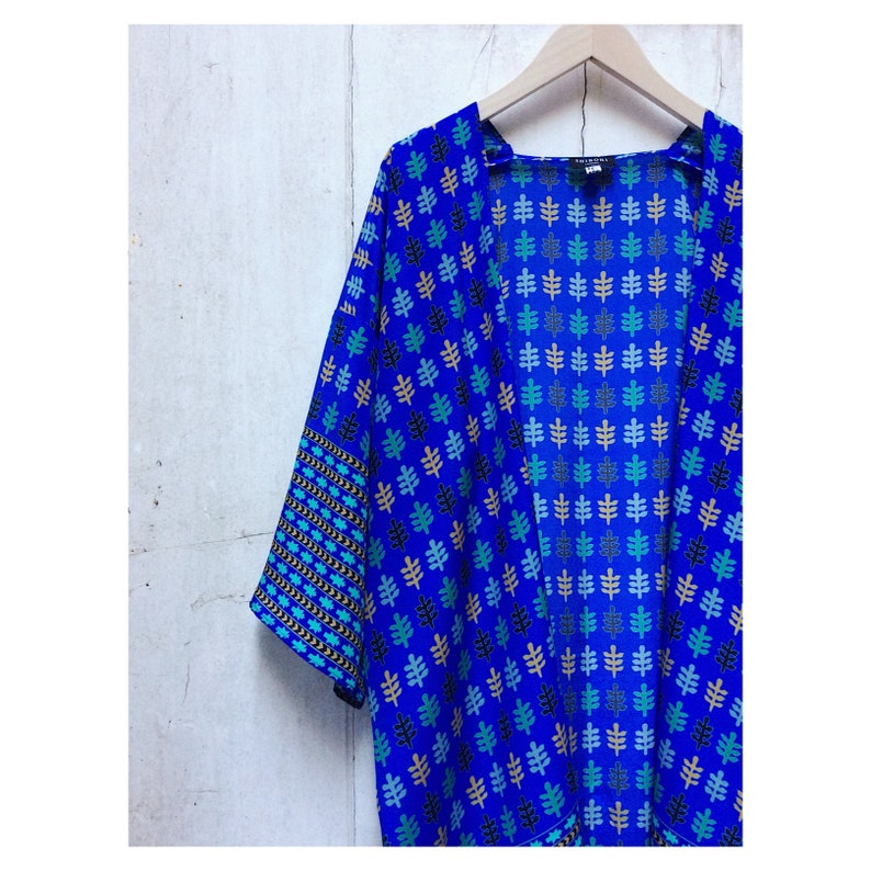 Cactus Leaf Woodblock Effect Matisse Electric Blue Silk Kimono - Etsy