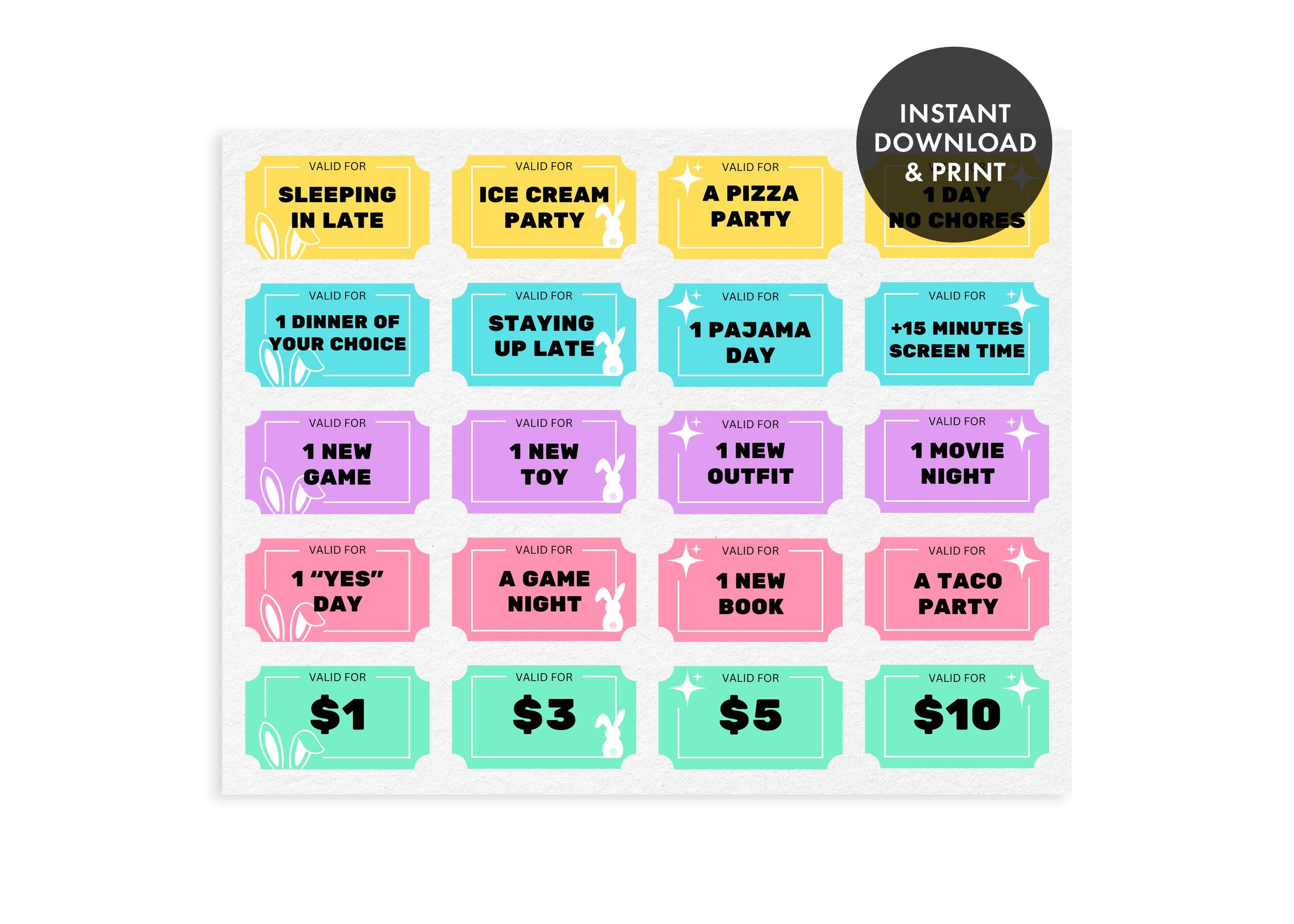 Printable Easter Coupons | Last-Minute Gifts for Kids, Easter Egg Fillers | 3 Designs & Customizable Reward Options, Instant Download