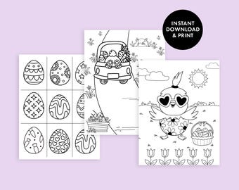 Easter Printable Coloring Pages Set | Easter Egg Theme | Easy Kids Easter Activities | Digital Download, Last-Minute Easter Basket Filler