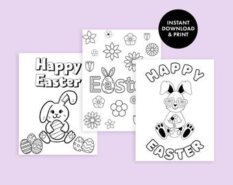 Easter Printable Coloring Pages Set | Happy Easter Theme | Easy Kids Easter Activities | Digital Download, Last-Minute Easter Basket Filler
