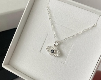 Silver All Seeing Eye Necklace, Crystal Eye Necklace Sterling Silver Evil Eye Charm, Evil Eye Protective Necklace Gift Evil Eye Necklace