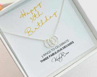Three Silver Rings Necklace Sterling Silver 3 Circle Necklace, Meaningful 30th Birthday Gift, 3 Decades Gift Idea 30th 3 Rings Necklace Gift