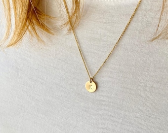 Gold Personalised Disc Necklace, Gold Initial Disc Pendant, Hand Stamped Jewellery, Multiple Letter Necklace Gold Name Gift