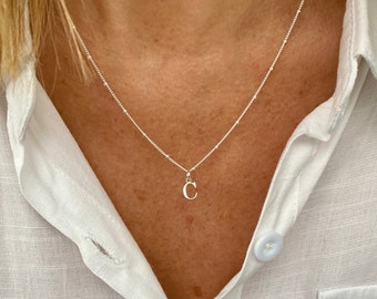 Sterling Silver Initial Necklace Silver Letter Necklace, Alphabet Necklace Letter Charm Personalised Initial Gift for her, Luxe Gift