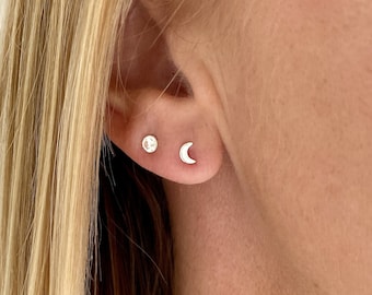 Silver Mini Moon Stud Earrings, Moon Stud Earrings, Sterling Silver Stud Earrings, Moon Gift, Dainty Moon Jewellery, Crescent Moon Earrings