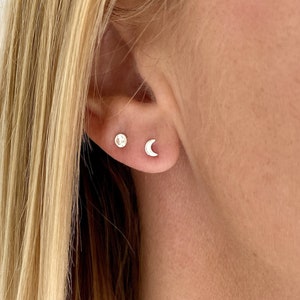 Silver Mini Moon Stud Earrings, Moon Stud Earrings, Sterling Silver Stud Earrings, Moon Gift, Dainty Moon Jewellery, Crescent Moon Earrings