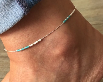 Silver Colour Bead Anklet, Sterling Silver Anklet, Colourful Ankle Bracelet, Boho Bead Anklet, Ankle Jewellery, Colourful Anklet, Colourful