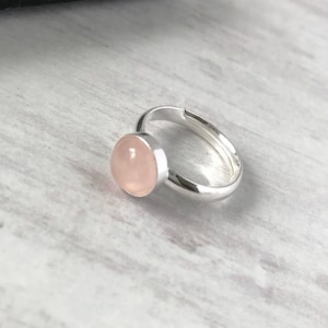 Rose Quartz  Round Gemstone Ring, Sterling Silver Adjustable Ring, Pink Gemstone Jewellery, Stackable Rings, Birthstone Jewellery