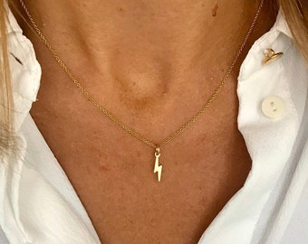 Gold Lightning Bolt Necklace 14k Gold Filled Lightning Bolt Charm, Gold Lightning Necklace Ladies Gold Jewellery Minimalist Style Jewellery