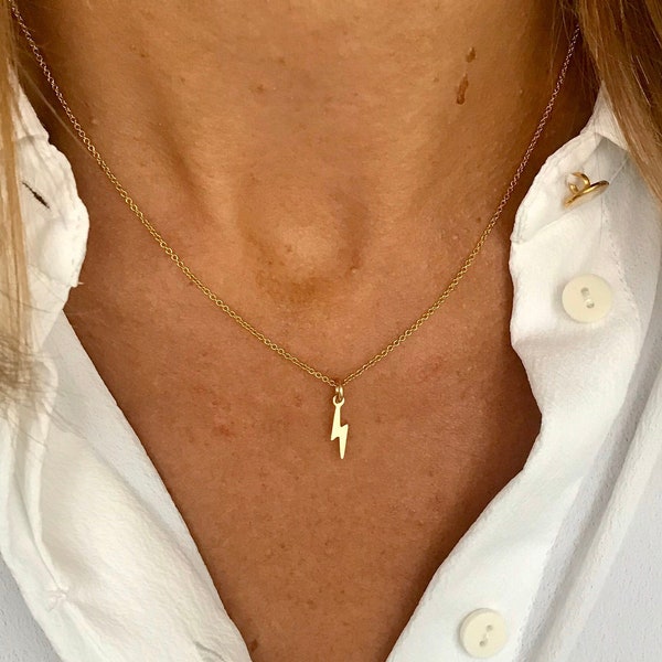 Gold Lightning Bolt Necklace 14k Gold Filled Lightning Bolt Charm, Gold Lightning Necklace Ladies Gold Jewellery Minimalist Style Jewellery