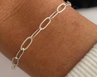 925 Sterling Siver  Chain Bracelet, Silver Chunky Chain Bracelet, Paperclip Chain Sterling Silver Bracelet