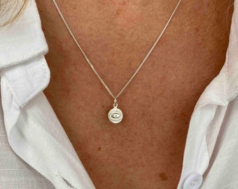 Evil Eye Necklace Silver Evil Eye Charm Sterling Silver Eye Necklace, All Seeing Eye Necklace, Lucky Necklace Gift Evil Eye Gift for her