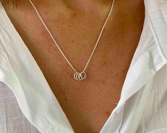 Rings Necklace Sterling Silver Multi Circle Necklace, 30th Gift, 40th Gift, 50th Gift, 60th Gift, Milestone Gift, Family Necklace For Mum