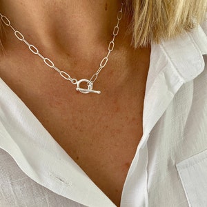 Sterling Silver T Bar Paperclip Chain Necklace T Bar, Paperclip Chain Necklace Toggle Chunky Chain T Bar Jewellery