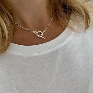 T Bar necklace with toggle fastening in sterling silver.