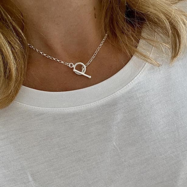 Silver T Bar Necklace, Toggle Necklace, Toggle Jewellery, T Bar Jewellery, Everyday Necklace, Bar Necklace, T Bar Style, Chunky Chain