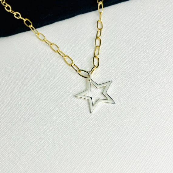 Chunky Star Necklace Gold Chain Silver Star Necklace Paperclip