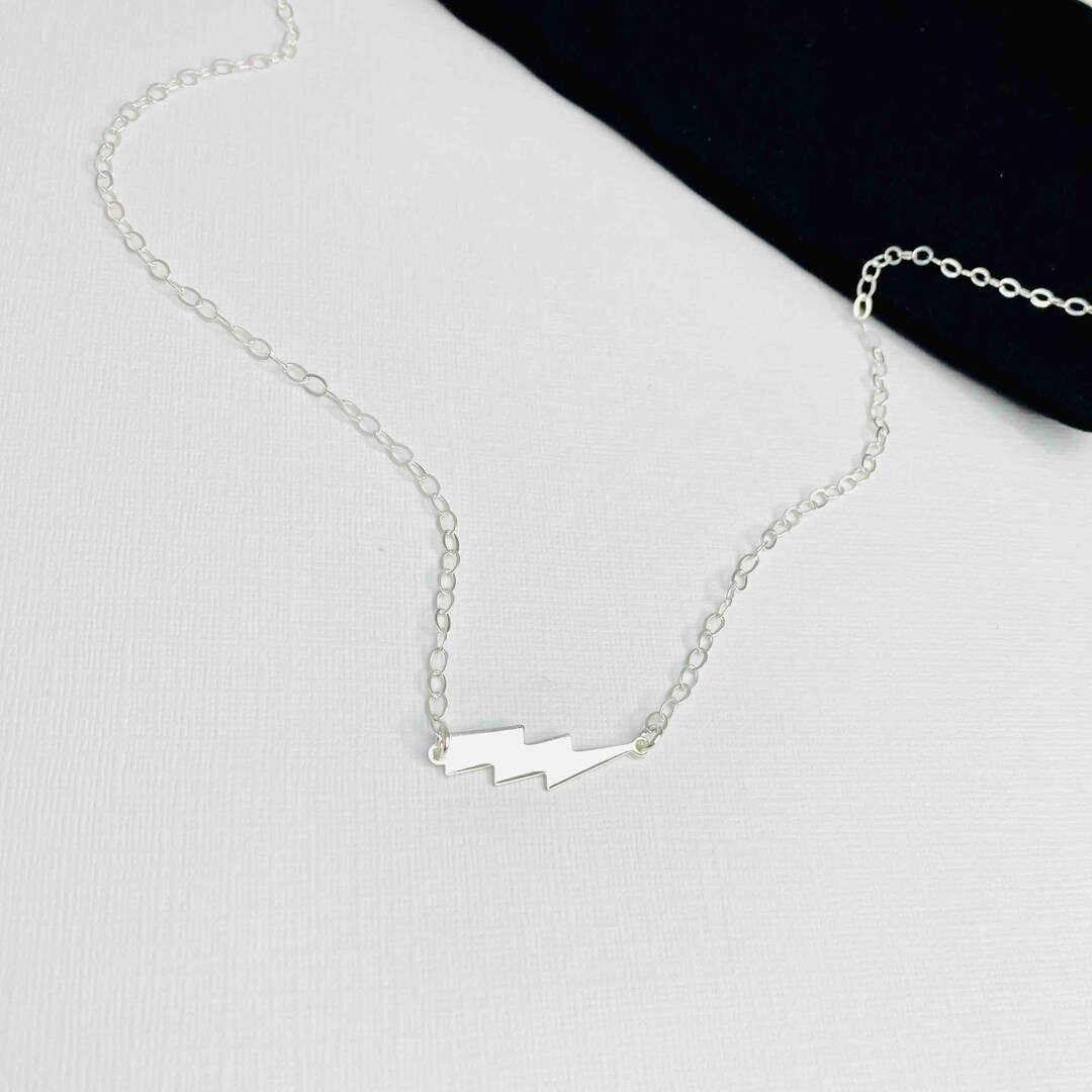Horizontal Lightning Bolt Necklace, Sterling Silver Jewellery, Flash