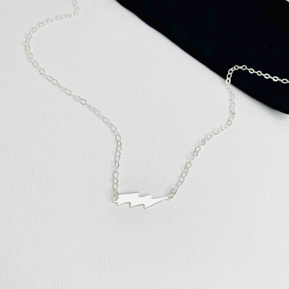 Horizontal Lightning Bolt Necklace Sterling Silver Jewellery