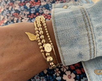 Gold Personalised Angel Wing Bracelet Stack, Bracelet Stack, 3 Bracelet Set, Wing Jewellery, Personalised Jewellery, Personalised Gift