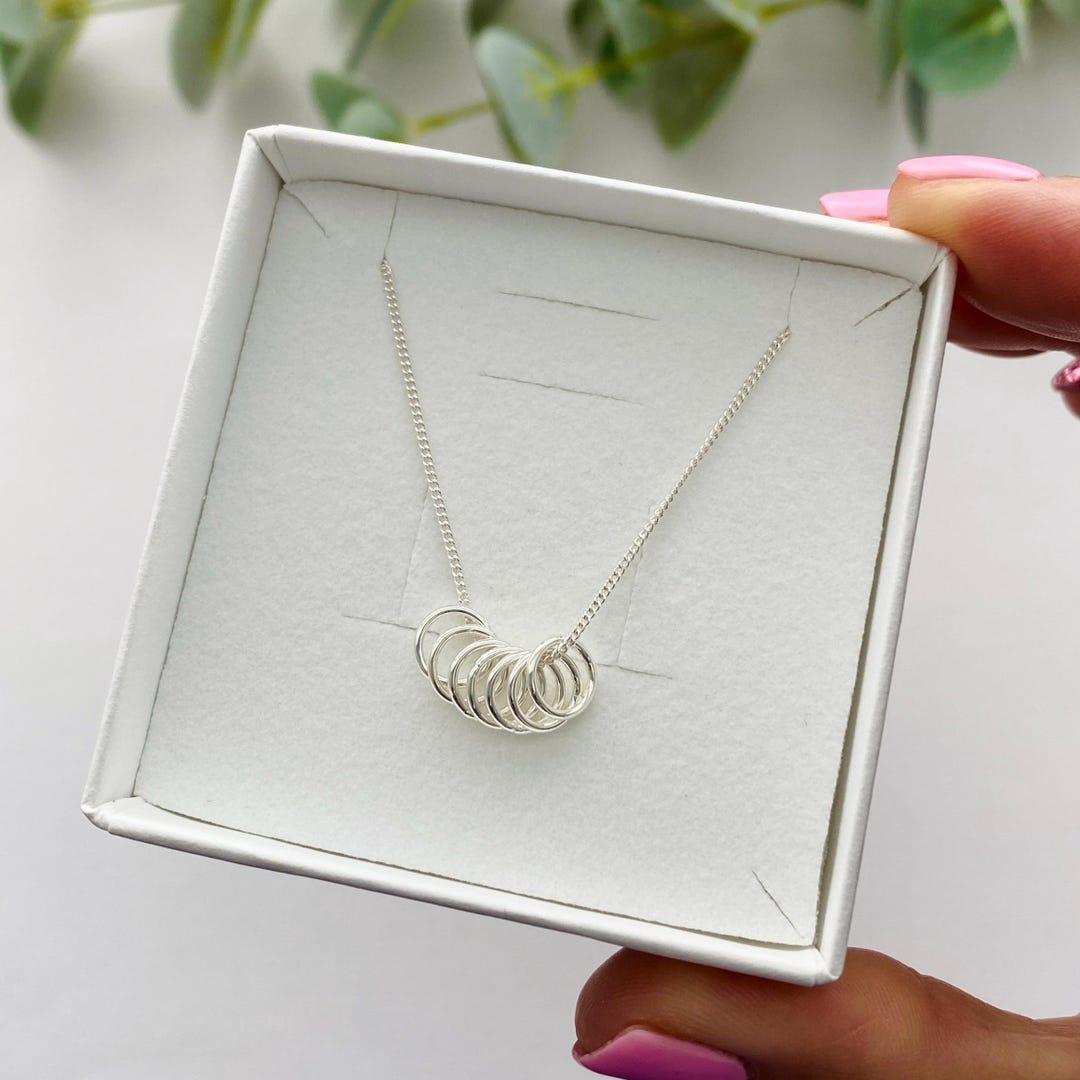 Seven Silver Rings Necklace, 7 Sterling Silver Rings Necklace, 7 Silver ...