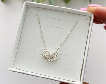 Seven Circles Necklace, Sterling Silver 7 Rings Necklace, Silver Seven Rings Necklace, Number Seven Good Luck Gift, 7 year anniversary gift