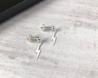 Boucles d’oreilles Silver Lightning Bolt, Boucles d’oreilles Dangle Stud, Lightning Stud, Sterling Silver, Français Boucles d’oreilles Drop, Bijoux Lightning bolt, Cadeau