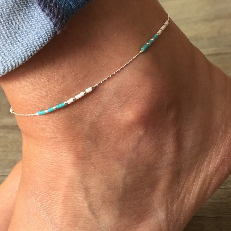Silver Colour Bead Anklet, Sterling Silver Anklet, Colourful Ankle Bracelet, Boho Bead Anklet, Ankle Jewellery, Colourful Anklet, Colourful image 1