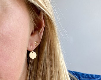 Gold Disc Earrings, Dangle Earrings, Disc Jewellery, Circle Dangle Earrings, Everyday Earrings, Gold Circle Drop Earrings