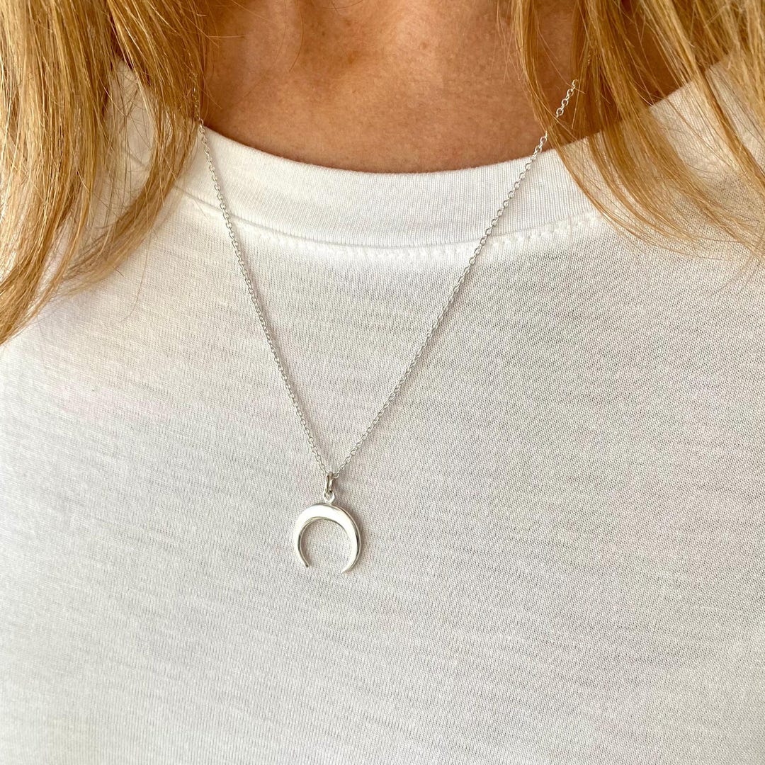 Sterling Silver Crescent Moon Necklace, Celestial Moon Pendant Necklace ...