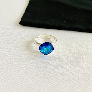 Sapphire & Jet Swarovski Crystal Ring Sparkling Bright