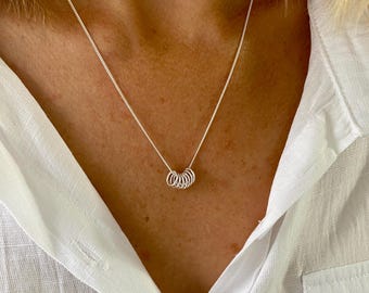 Lucky 7 Gift, Silver Seventy Gift, Seven Silver Rings Necklace, Personalised Rings Jewellery, 7 year anniversary, 7 Rings Jewellery