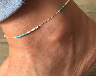 Silver Colour Bead Anklet, Sterling Silver Anklet, Colourful Ankle Bracelet, Boho Bead Anklet, Ankle Jewellery, Colourful Jewellery,
