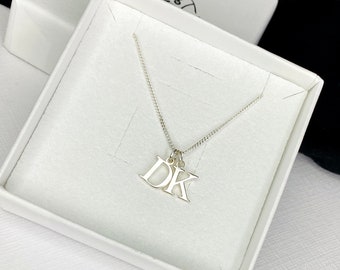 Silver Double Initials Necklace, Sterling Silver Two Letter Necklace, Custom Necklace, Double Letter Charm Gift, Personalised Initial Gift