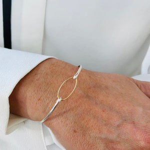Unity Gold Oval Silver Bangle, Sterling Silver Jewellery, Mixed Metal Jewellery Gold and Silver Bangle, Mixed Metal Bracelet Eternity Bangle