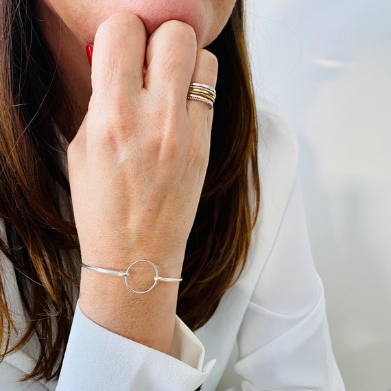 Karma Silver Circle Bangle, Sterling Silver Jewellery, Karma Jewellery,  Eternity Gift, Circle Jewellery, Stackable Bracelet