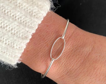 Unity Oval Silver Bangle, Silver Infinity Bangle Sterling Silver Jewellery, Bracelet Silver Eternity Bangle
