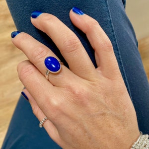 Blue lapis lazuli gemstone ring. September birthstone gift. Oval stone ring.