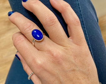 Lapis Lazuli Ring, Sterling Silver Adjustable Ring, Lapis Lazuli Gemstone, Blue Gemstone, Gemstone Jewellery, Blue Jewellery,
