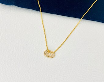 Collar de tres anillos de oro, collar de tres círculos, joyería chapada