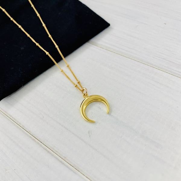 Gold Crescent Moon Necklace, Horn Necklace, Upside down moon Charm, Cresent Moon Jewellery, 14K Gold filled Necklace, Ox Bow Necklace