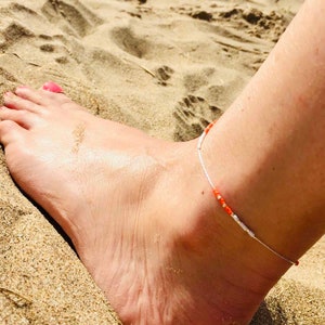 Silver Colour Bead Anklet, Sterling Silver Anklet, Colourful Ankle Bracelet, Boho Bead Anklet, Ankle Jewellery, Colourful Anklet, Colourful image 3