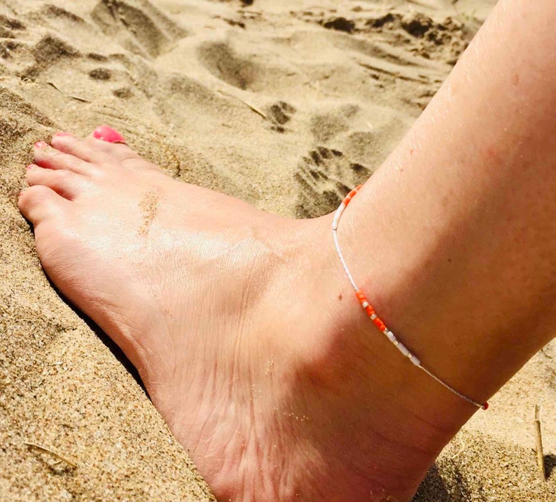 Silver Colour Bead Anklet, Sterling Silver Anklet, Colourful Ankle Bracelet, Boho Bead Anklet, Ankle Jewellery, Colourful Anklet, Colourful image 3